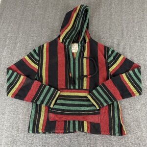Beach Life Baja Hoodie Small Rasta Striped Pullover Sweater Mexico Style